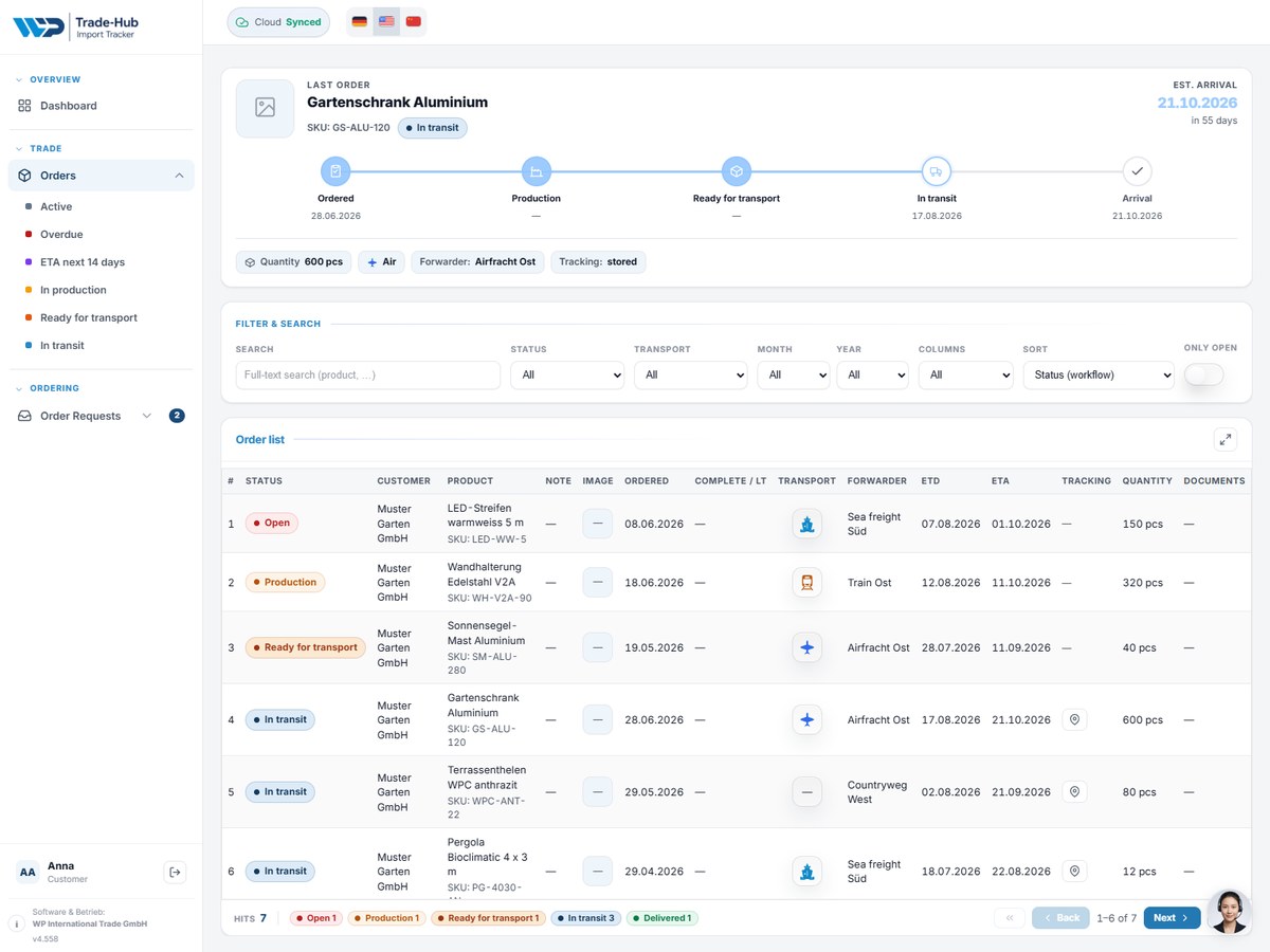 Trade-Hub on iPad: orders with tracking